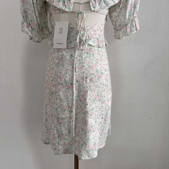 Sophie Rue by Anthropologie Puff Sleeves Back Cut Out Linen Dress S Cottagecore - Picture 9 of 11